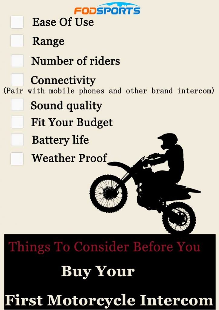 Checklist of factors that should be considered when buying a motorcycle intercom