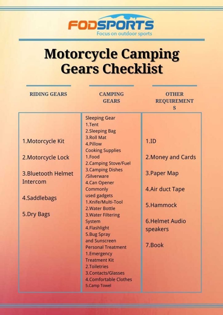 motorcycle camping gear list