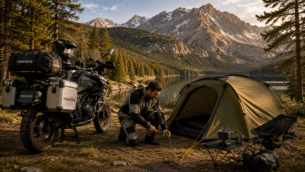 Motorcycle Camping Campsite Setup