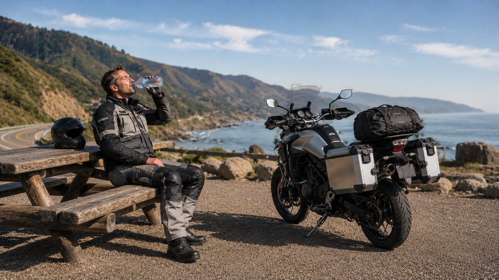 Motorcycle Touring Rider Taking a Break
