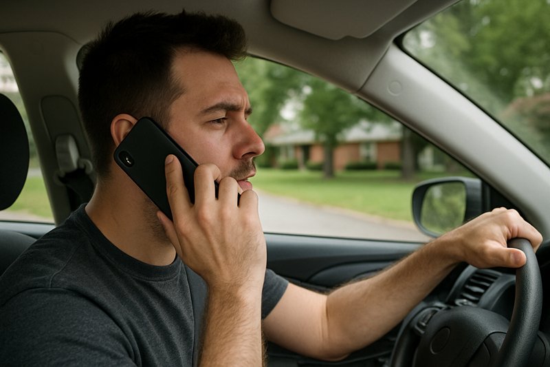 a distracted driver on a cell phone