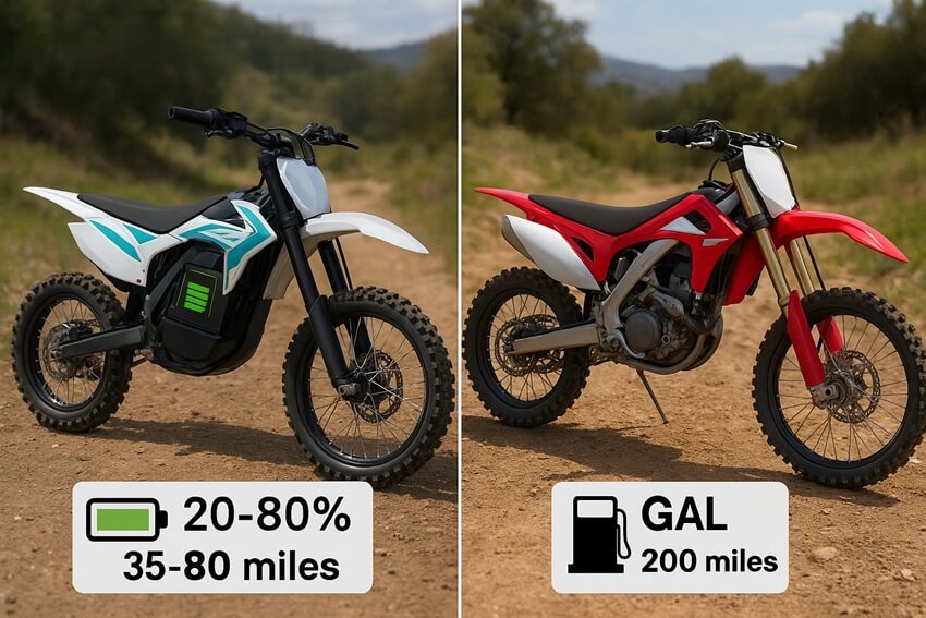 electric vs gas dirt bike energy & range