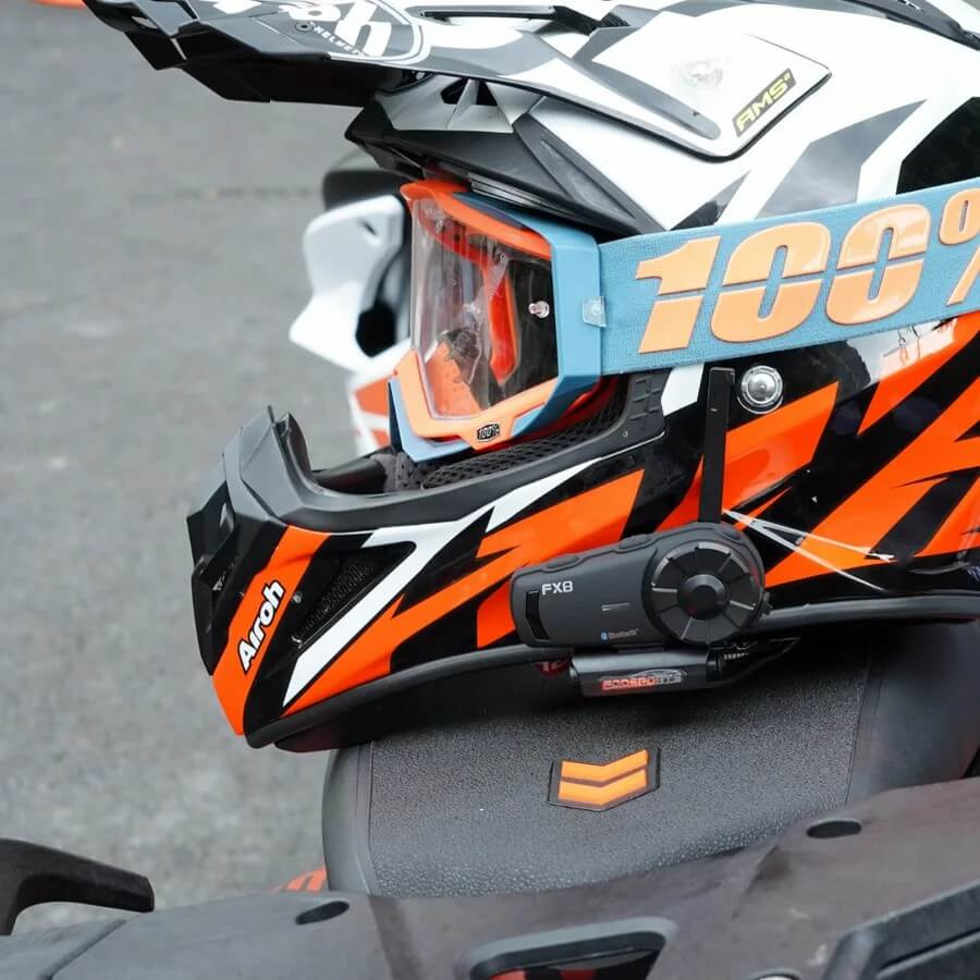 fx8 intercom bluetooth headset side on road helmet