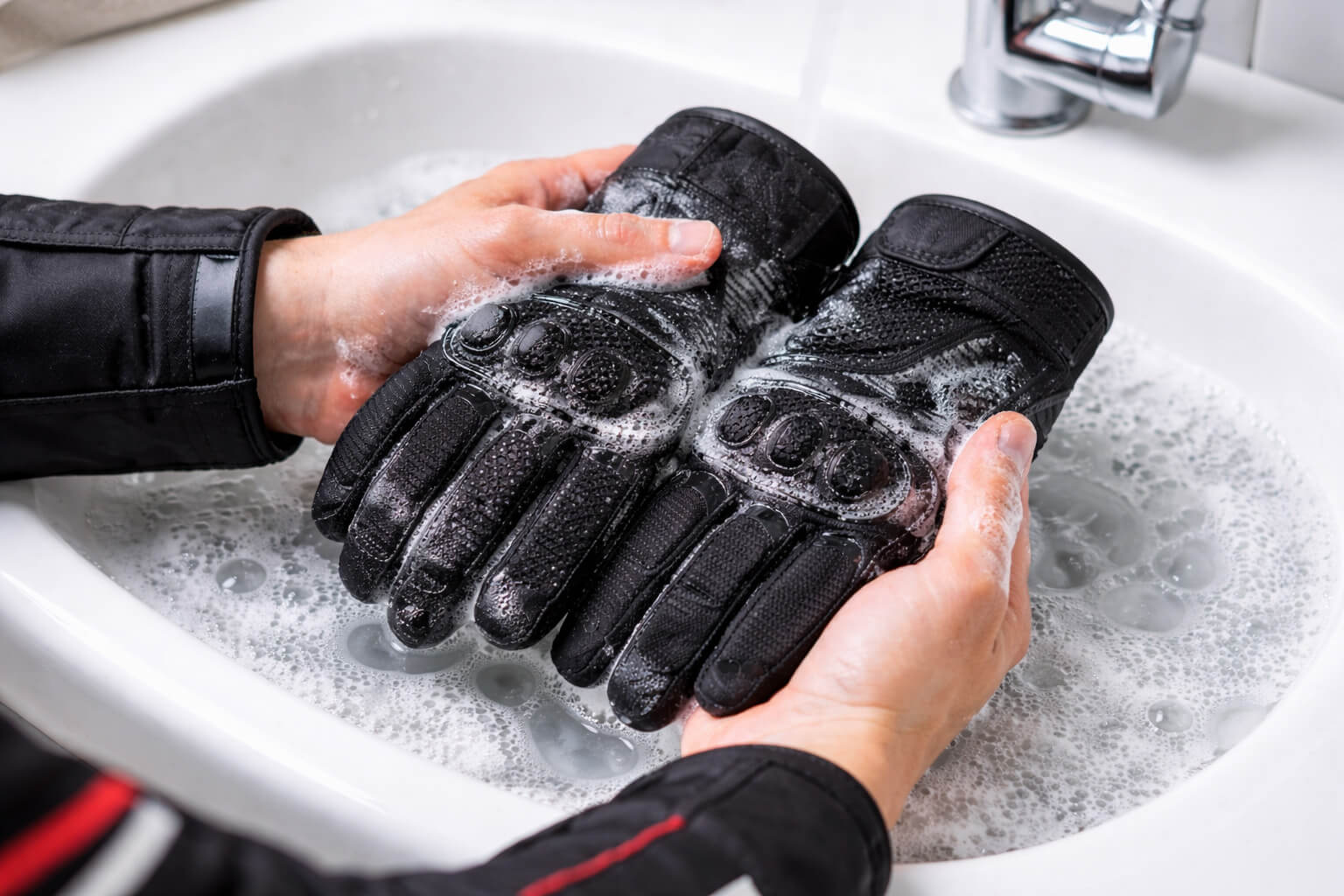 hand washing textile motorcycle gloves