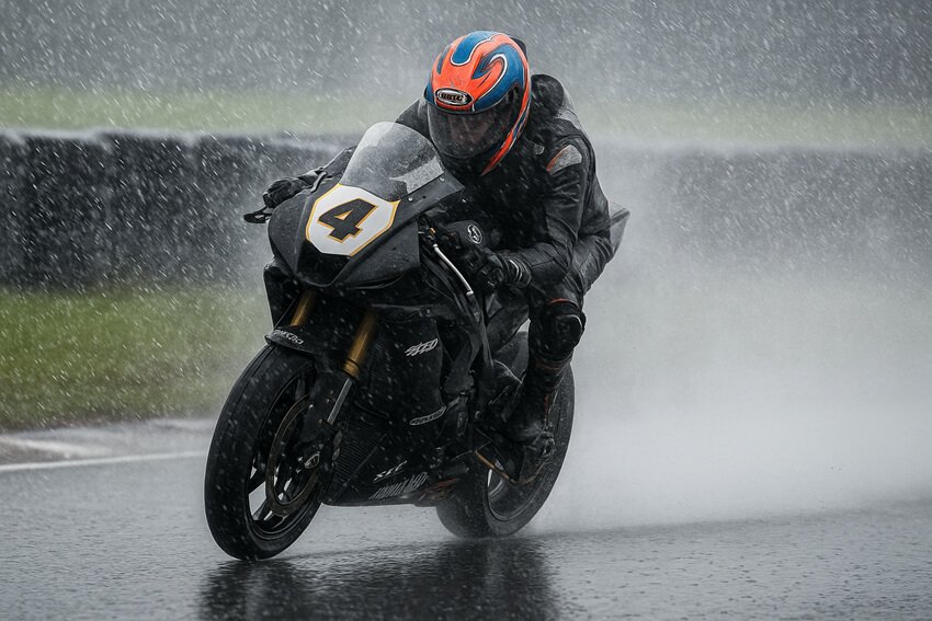 motorcycle in poor weather