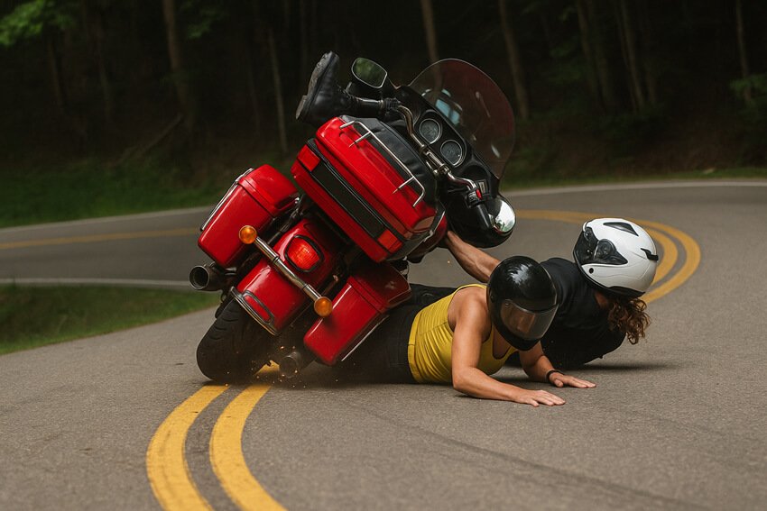motorcycle loses control on a turn—motorcycle dangers
