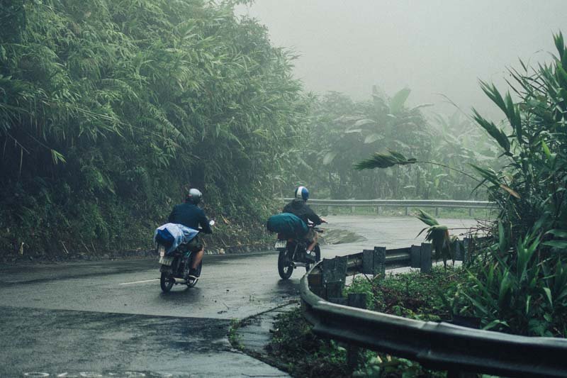 motorcycle rider in fog