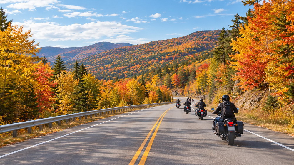 motorcycle riding Vermont fall road autumn