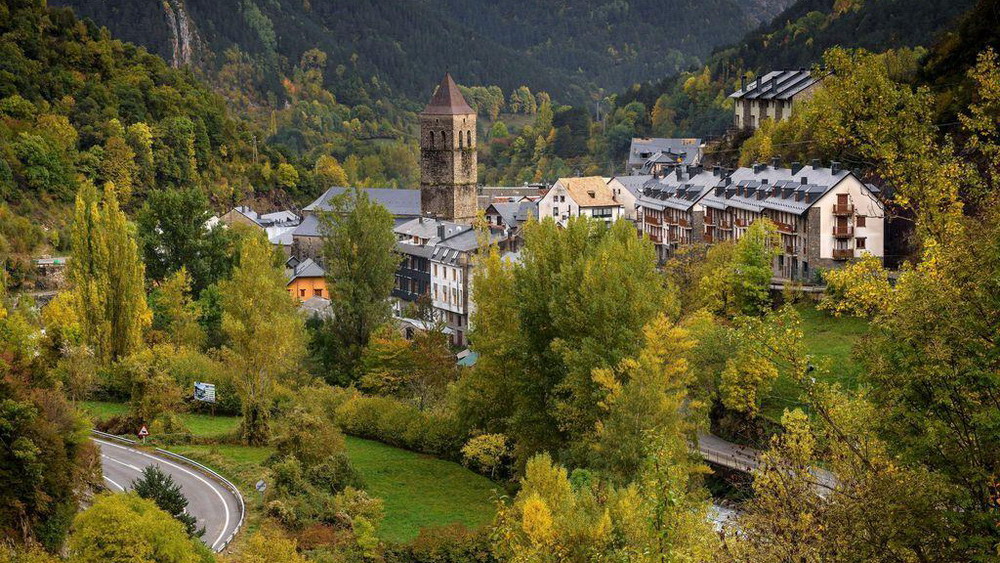 pyrenees autumn forest mountain village