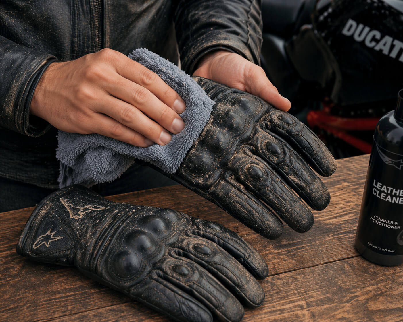 remove the surface dirt on the gloves - how to wash motorcycle gloves