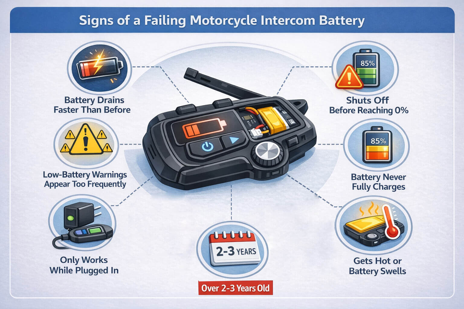 signs of a failing motorcycle intercom battery