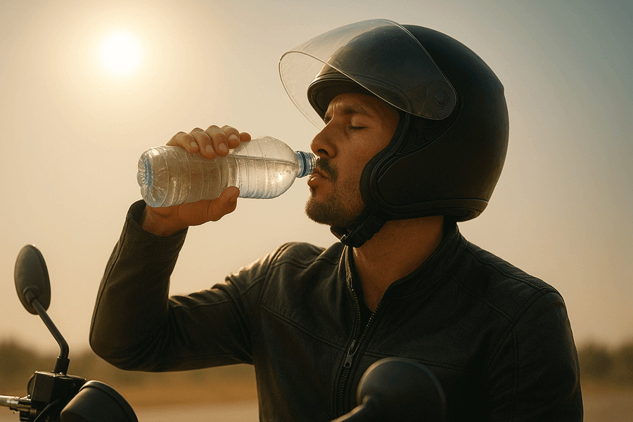 drink water to stay hydrated while riding in hot weather