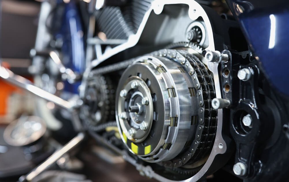 transmission area on the motorcycle