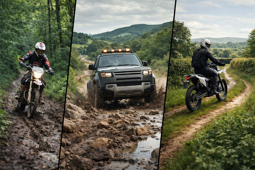 types of vehicles used for green laning