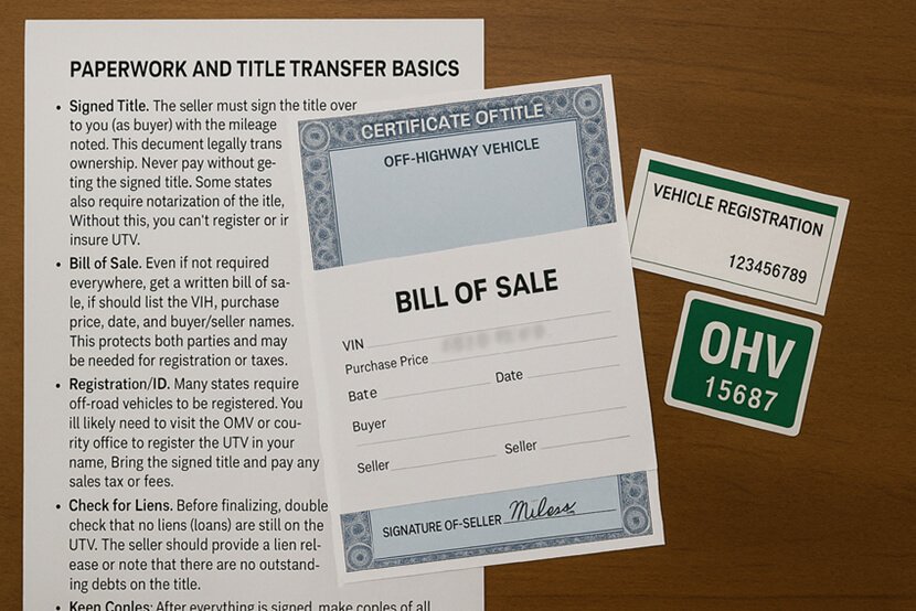 used utv paperwork and title transfer