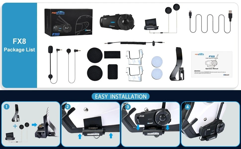 FODSPORTS New Version FX8 Motorcycle Bluetooth Intercom intall step FODSPORTS New Version FX8 Motorcycle Bluetooth Intercom intall step