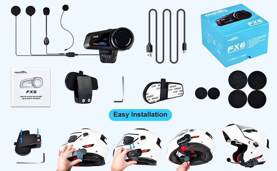 Fodsports FX6 Intercom Motorcycle Walkie-Talkie Helmet Headset 6Rider 1000m Interfono  Moto Bluetooth5.0 Motorcycle Communication