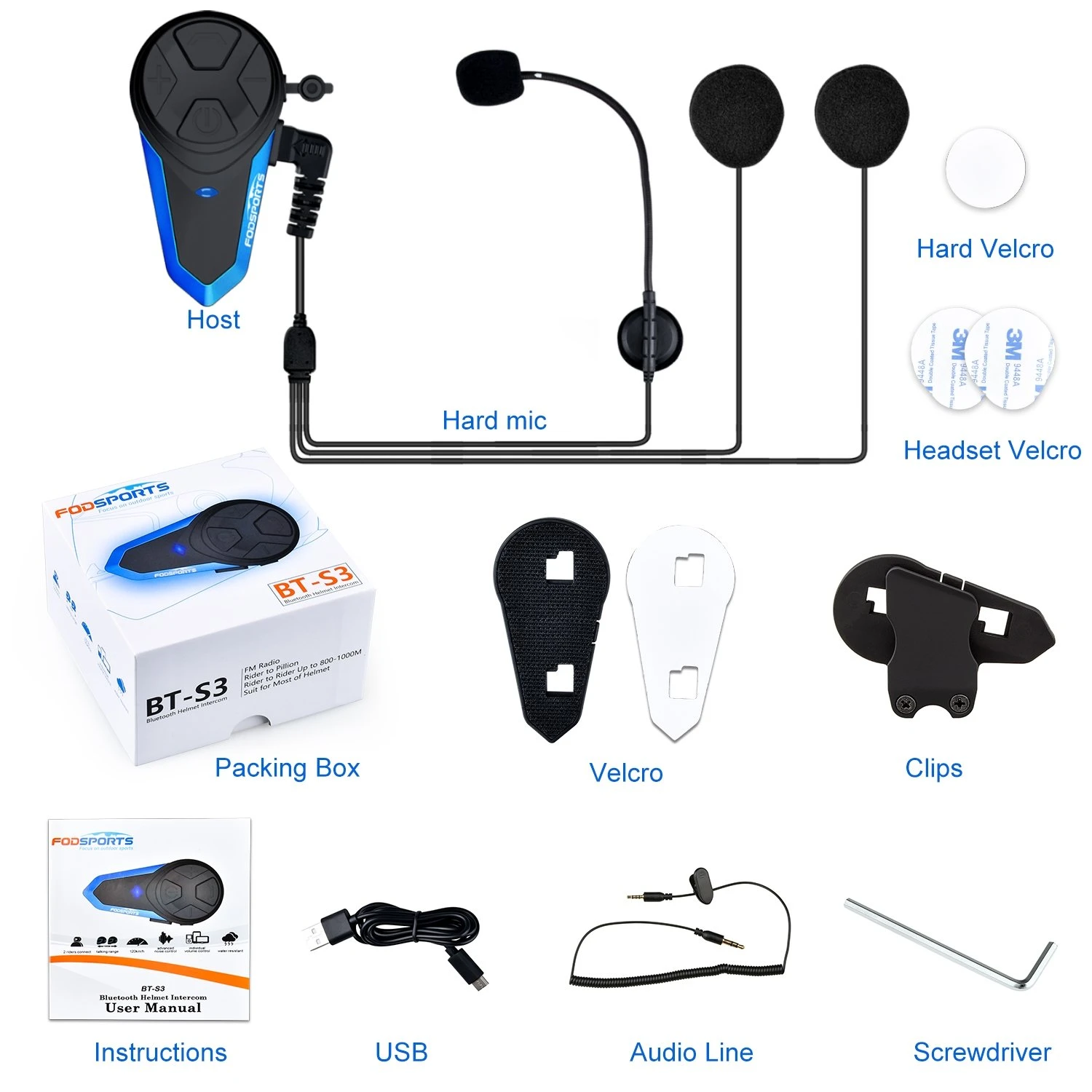 新品！FODSPORTS BT-S3 Bluetoothヘルメットインターコム Fodsports BT S3 Motorcycle Communication System For 2 Riders