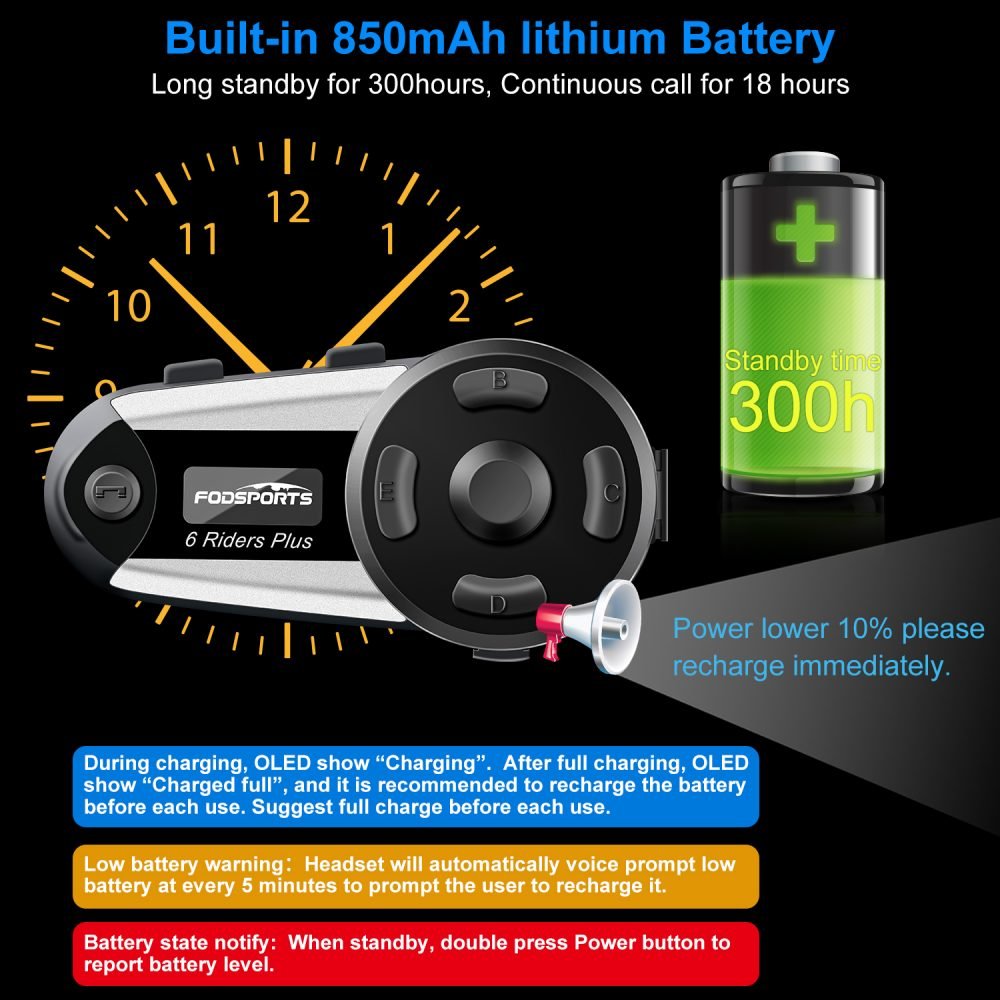 V6 Plus Bluetooth Intercom lange levensduur van de batterij