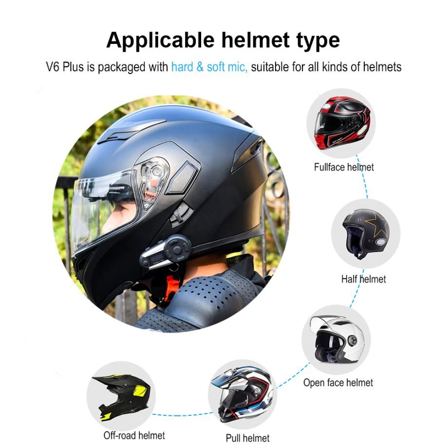 V6 Plus Bluetooth Intercom suit for many helmets