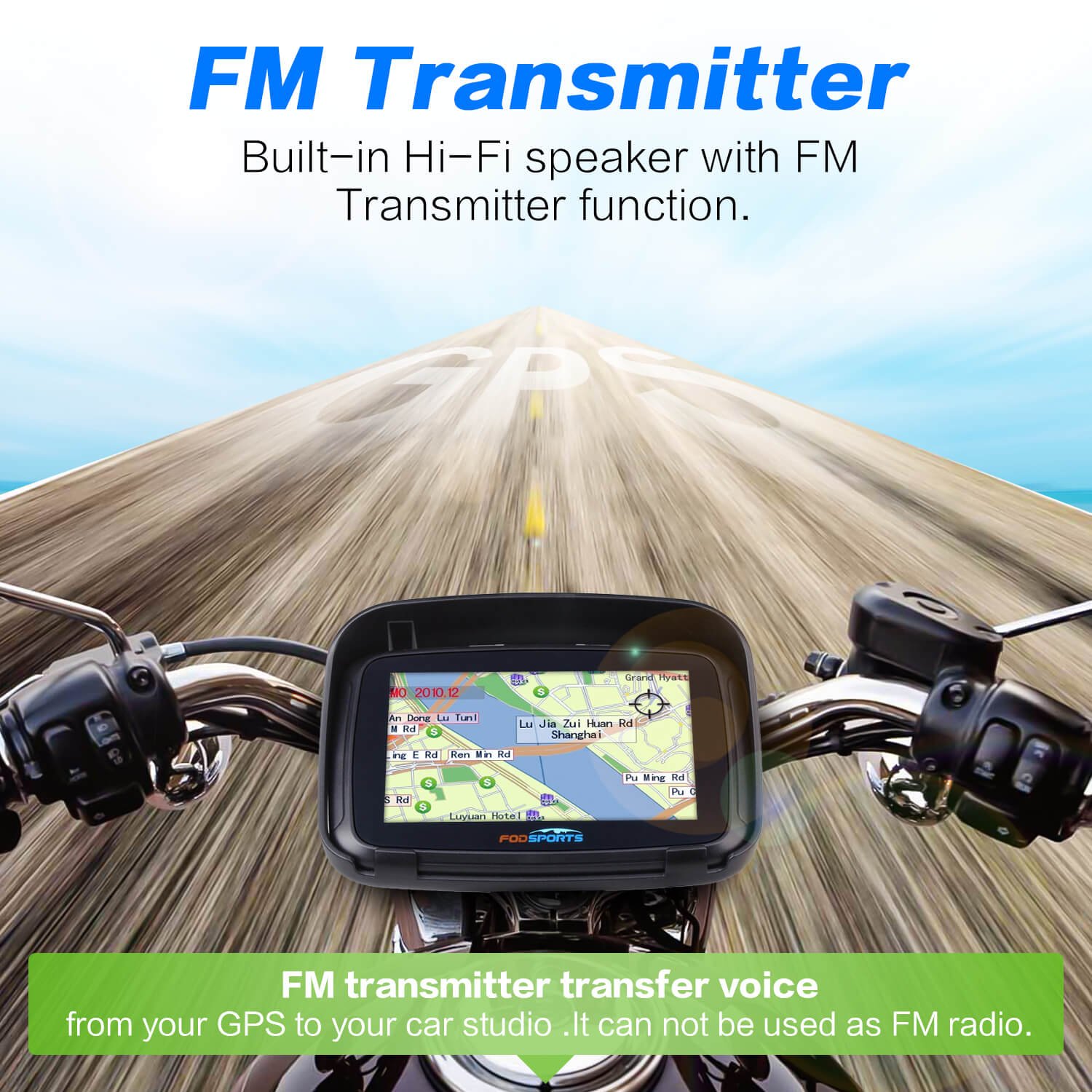 5 inch motorcycle gps built in hi-fi speaker with fm transmitter function