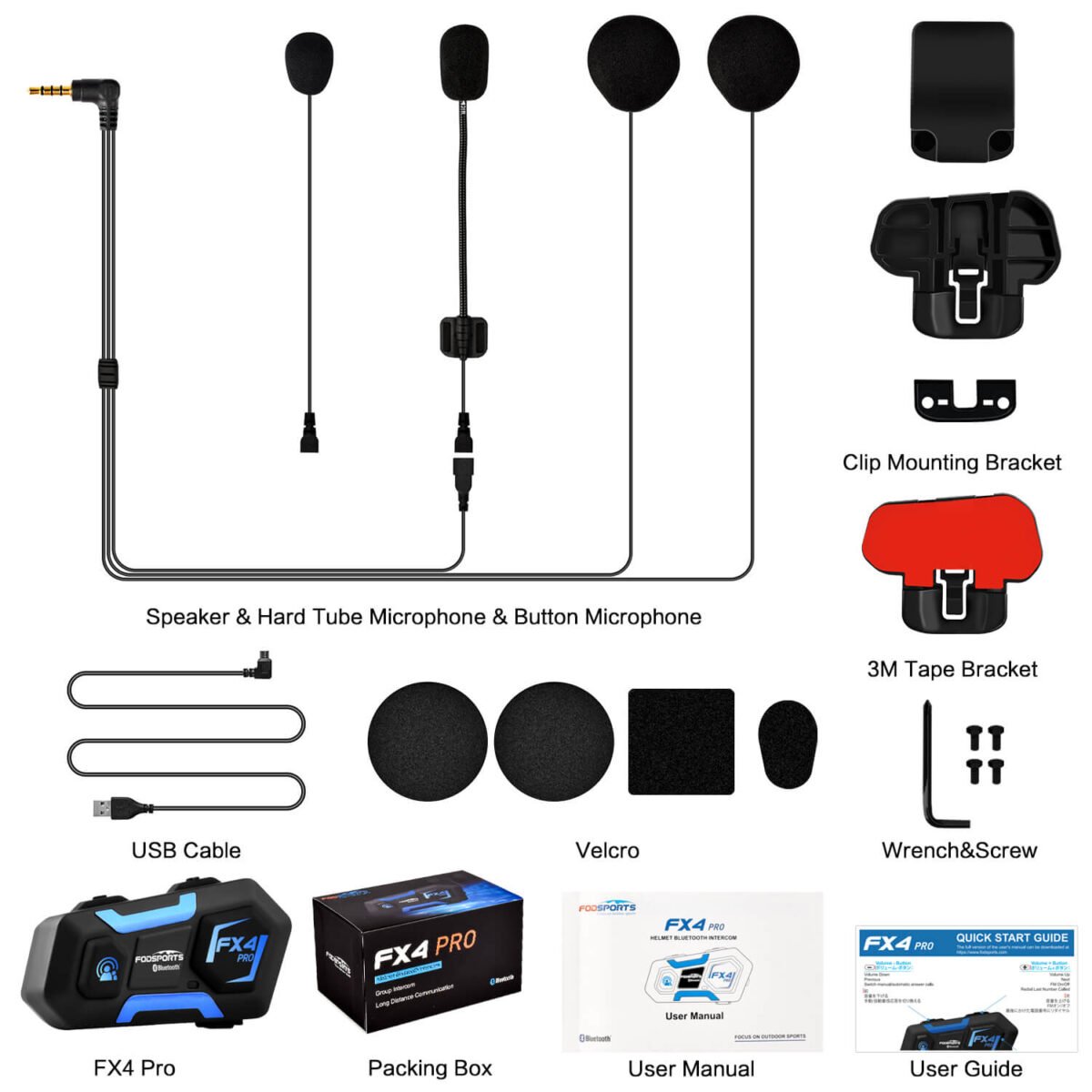 FODSPORTS Motorcycle Bluetooth intercom FX4 Pro 1200m Helmet Intercom,4  Riders Motorcycle Bluetooth Headset,Universal Bluetooth Helmet  Headset,Helmet