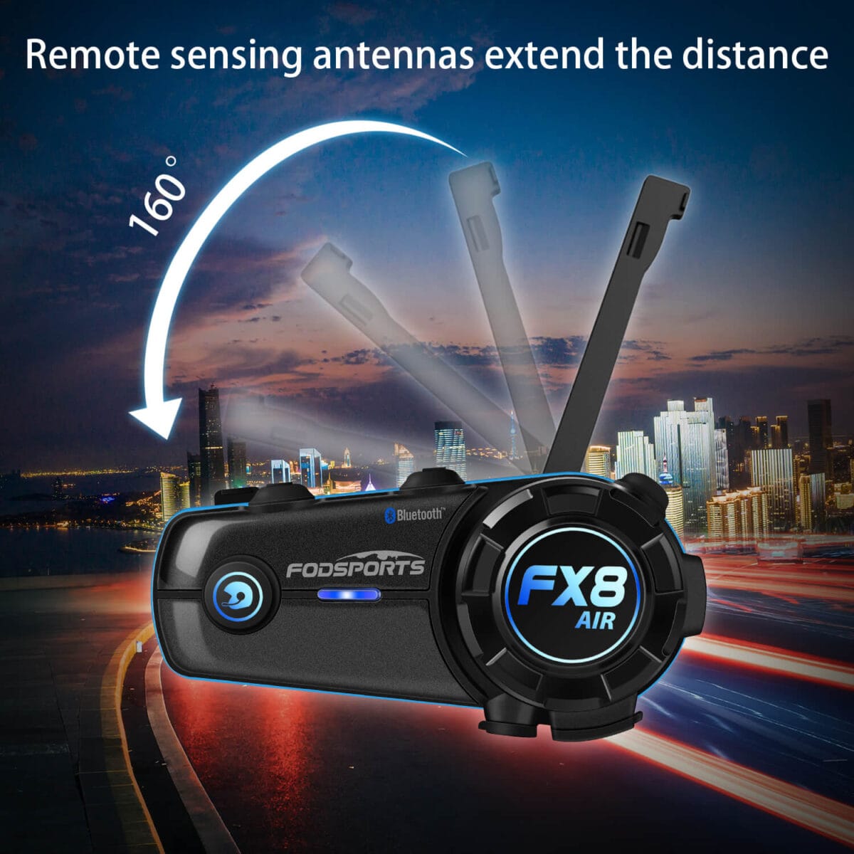 Fodsports FX8 Air Motorcycle Bluetooth Intercom Headset - 4-Way Talk, 1000m Range, Bluetooth 5.4, 900mAh, 2-Pack