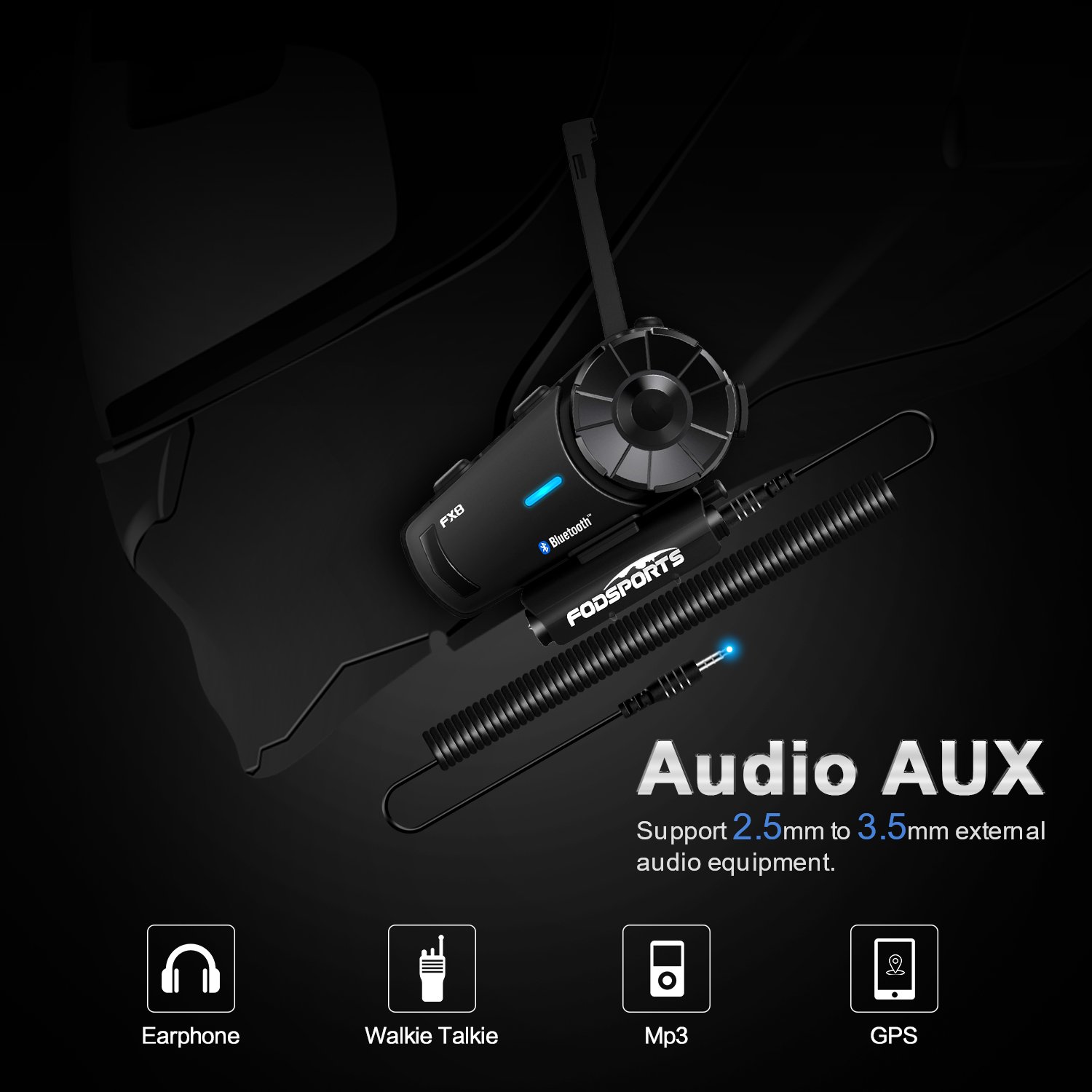 FX8 Intercom Bluetooth Headset 3.5mm audio