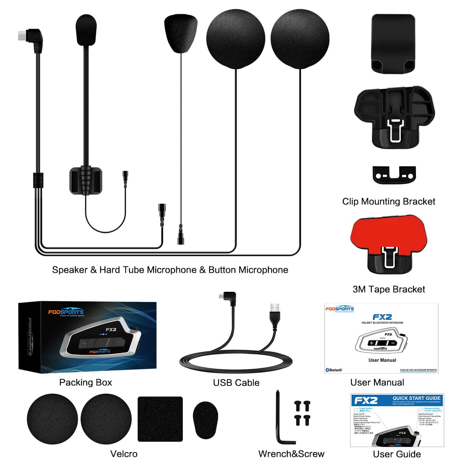 Pack unique d'interphone pour casque Bluetooth Fodsports FX2