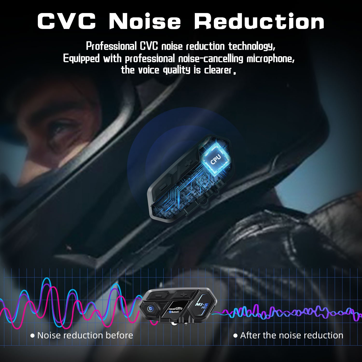 M1S Pro Bluetooth Intercom Headsets cvc noise reduction