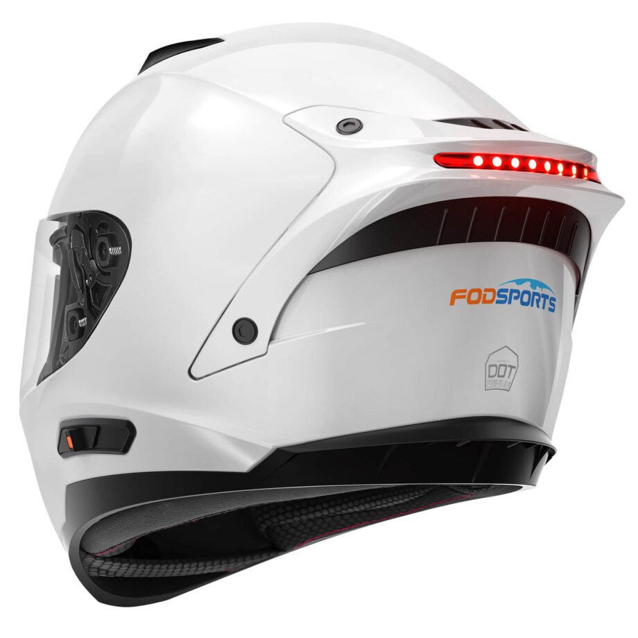 fodsports full face motorcycle helmet back shiny white fs 90 side view