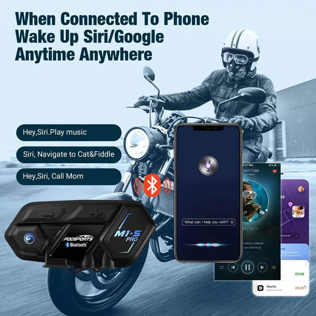 Fodsports M1S Pro Motorcycle Bluetooth Intercom Headsets For 10