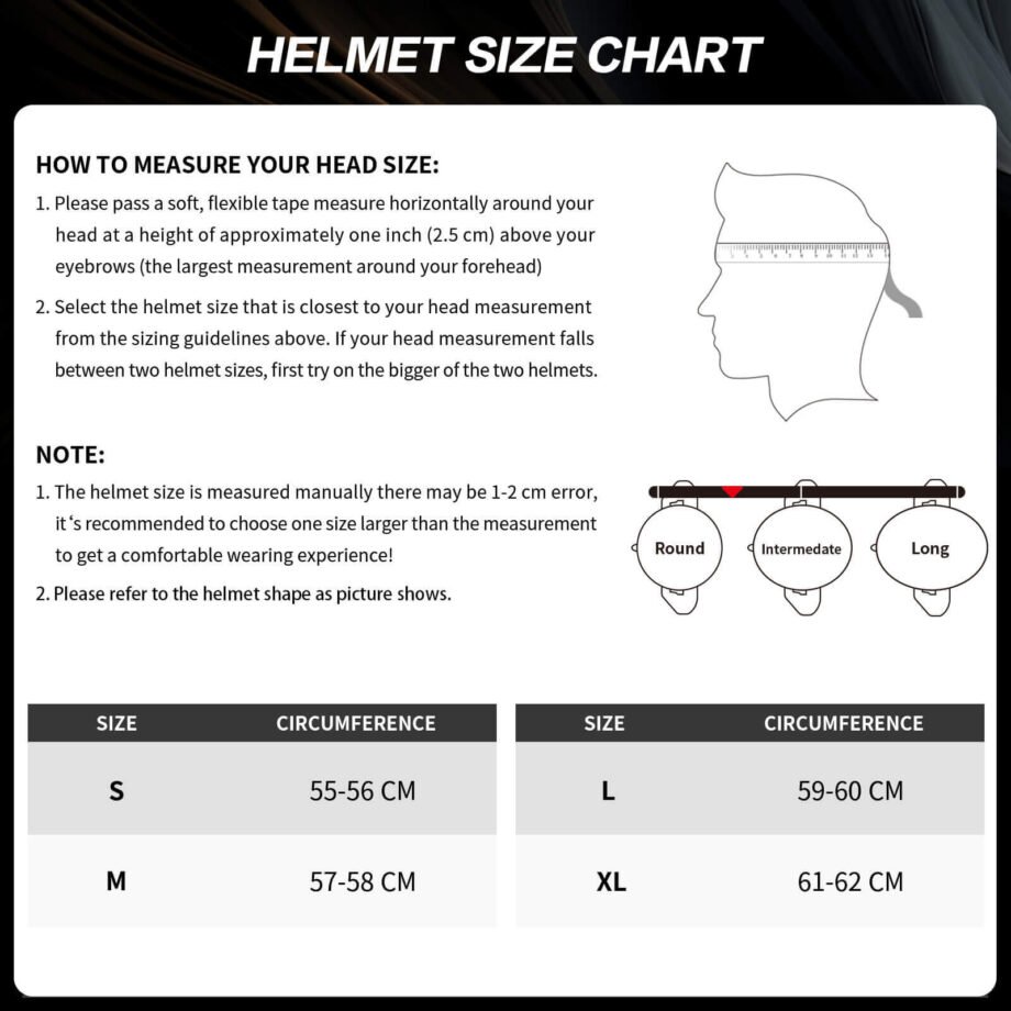 Fodsports motorcycle helmet size chart