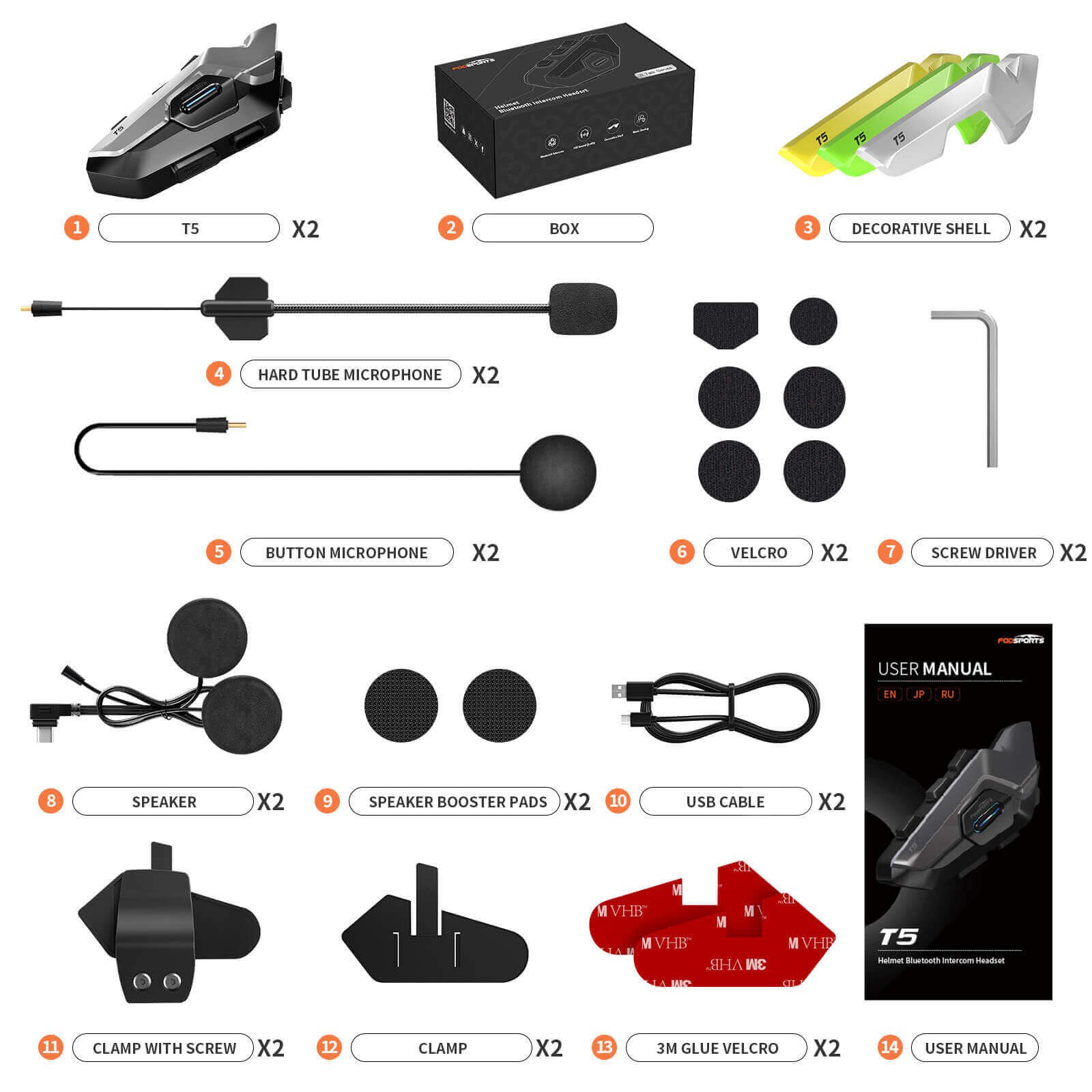 Fodsports T5 2 Way Bluetooth Intercom 13 Fodsports T5 dual pack packing list