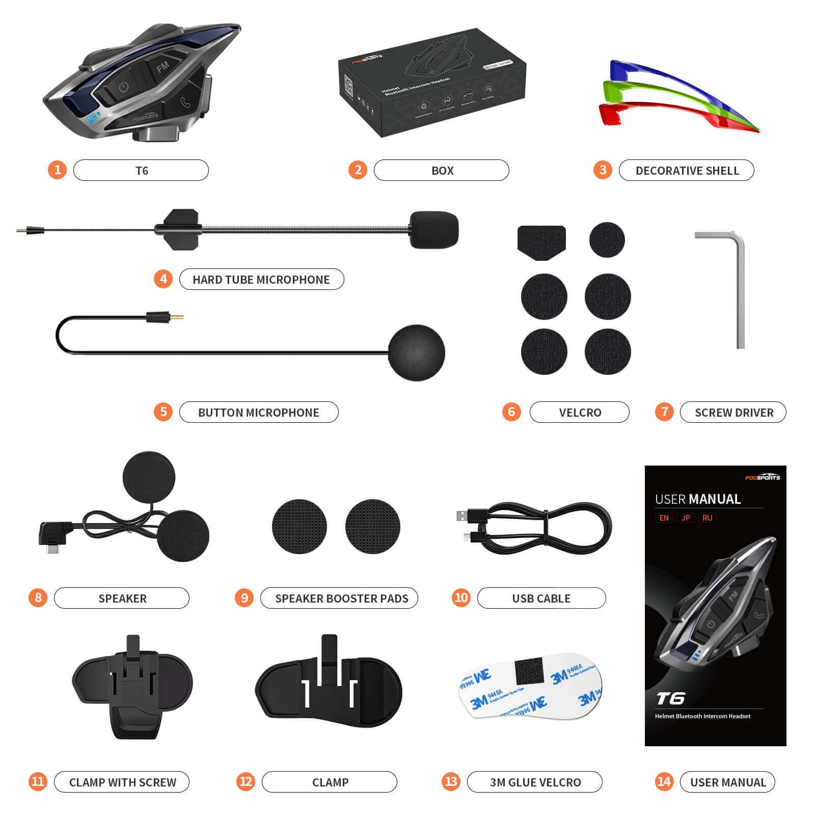 Fodsports T6 2 Riders Helmet Headset 8 Fodsports T6 2 riders helmet headset single pack packing list