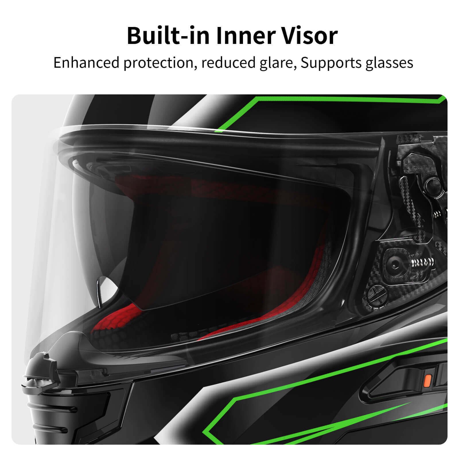 fs 90 dot motorcycle helmet built-in inner visor - shiny black green version