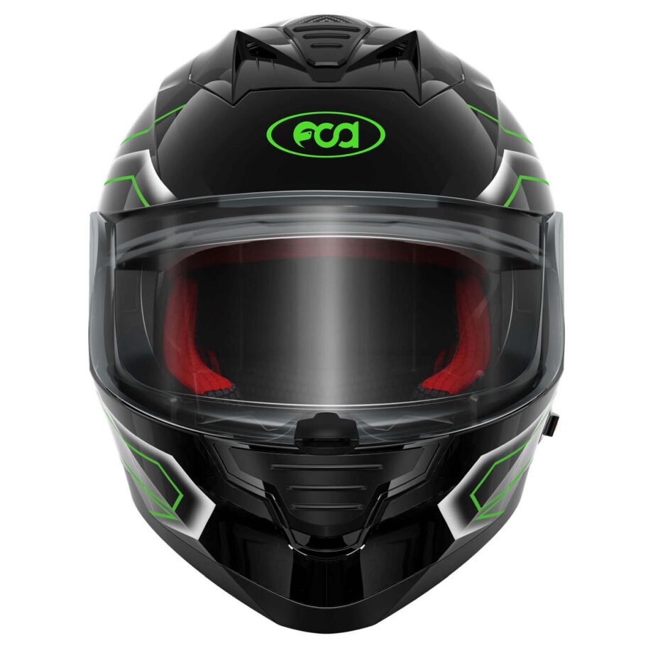 fs 90 motorcycle dot approved helmet shiny black green appearance front view