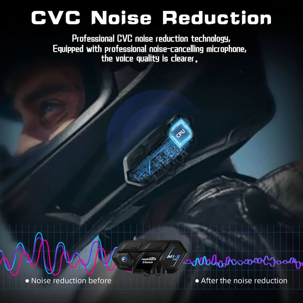 M1S Pro bluetooth intercom headsets CVC noise reduction