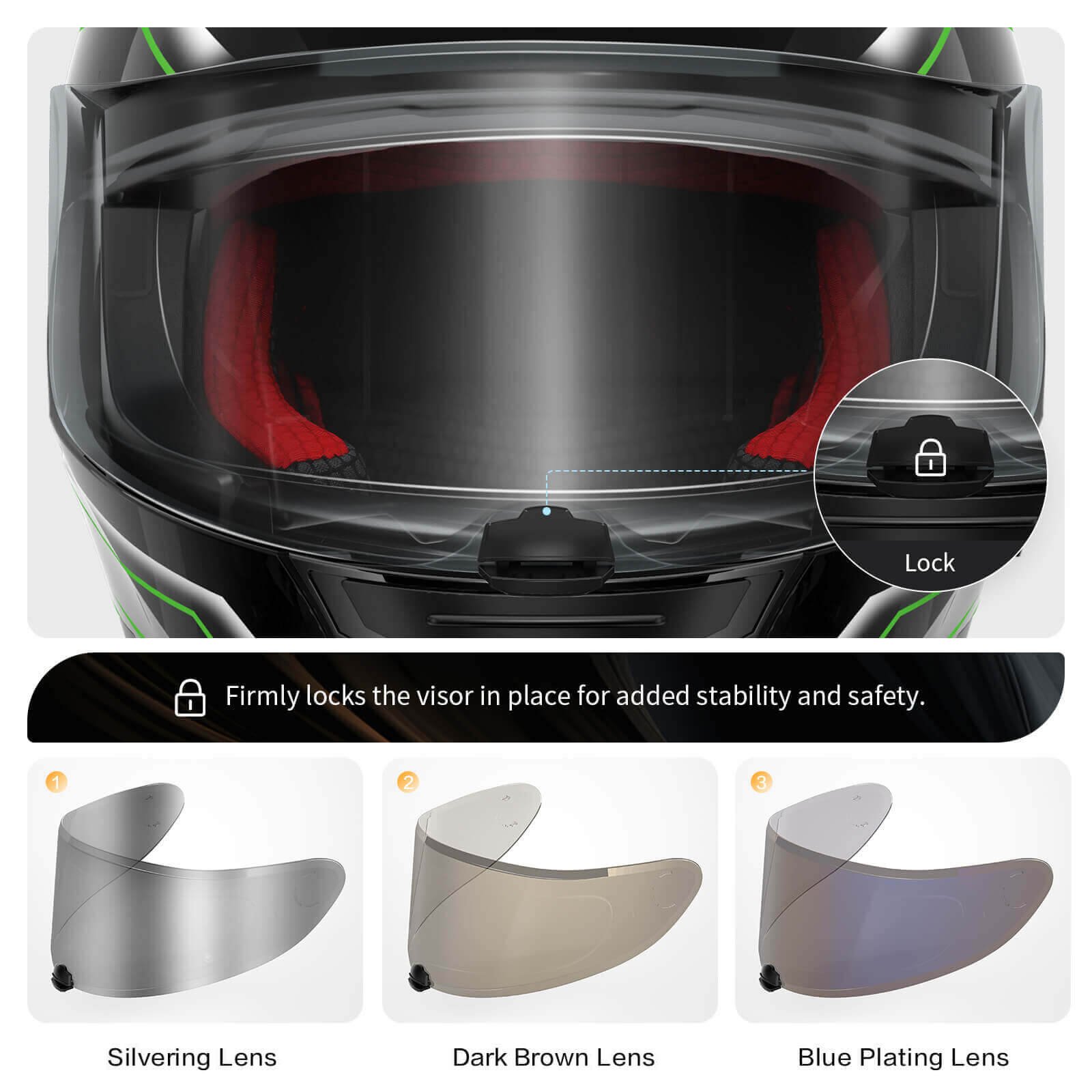replaceable windshield on the fs 90 motorcycle helmet shiny black green color