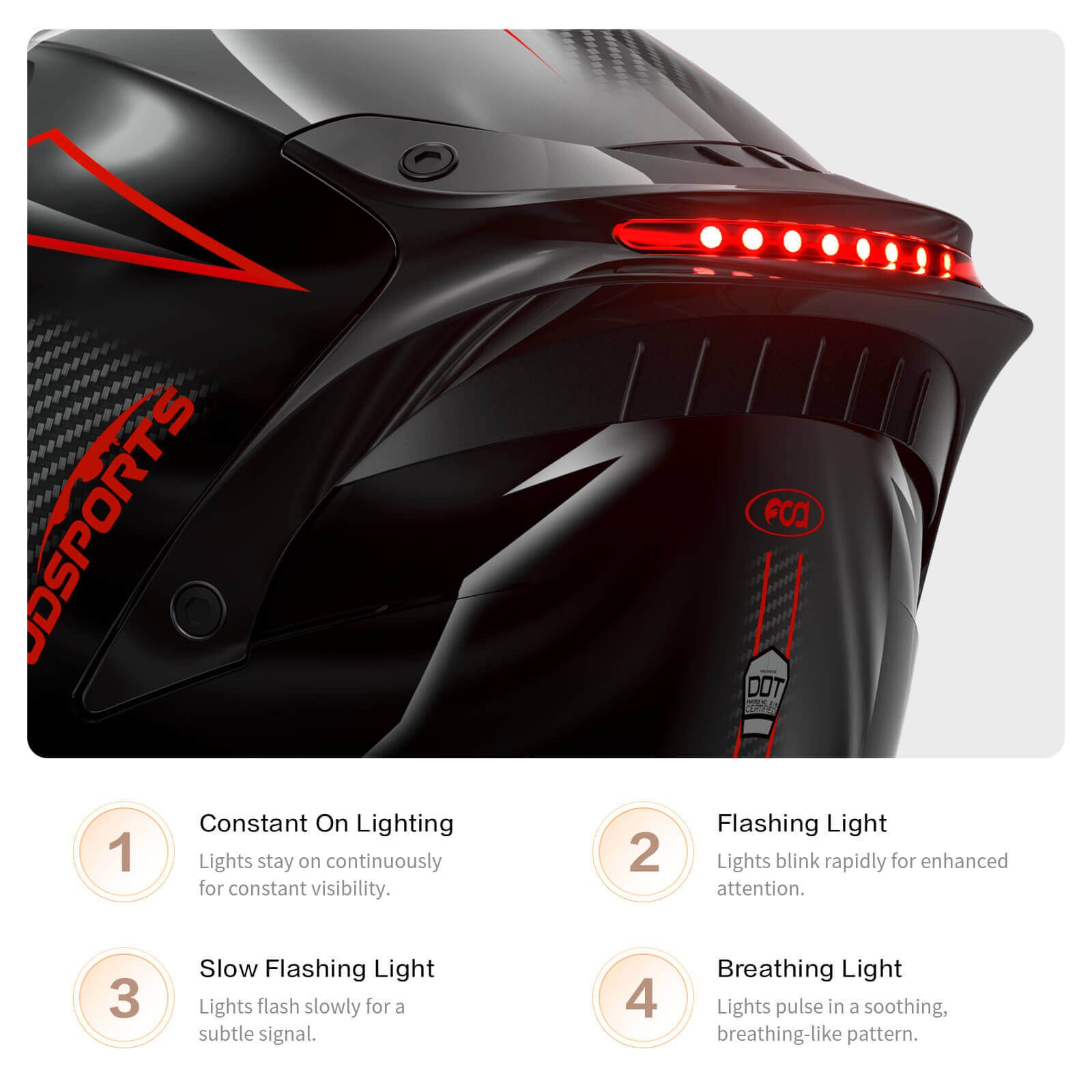 safety warning light feature of fodsports fs 90 shiny black red appearance full face helmet safety warning light feature of fodsports fs 90 shiny black red appearance full face helmet