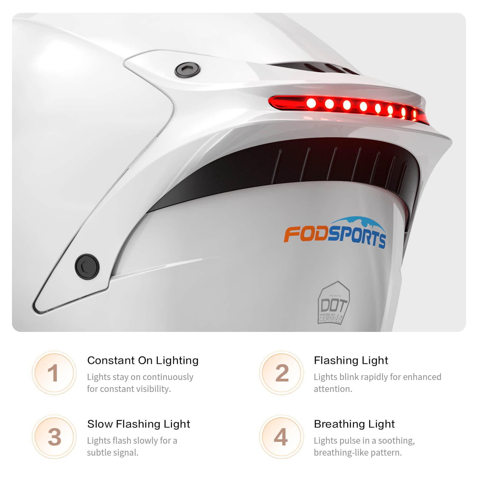 safety warning light feature of fodsports fs 90 shiny white full face helmet safety warning light feature of fodsports fs 90 shiny white full face helmet