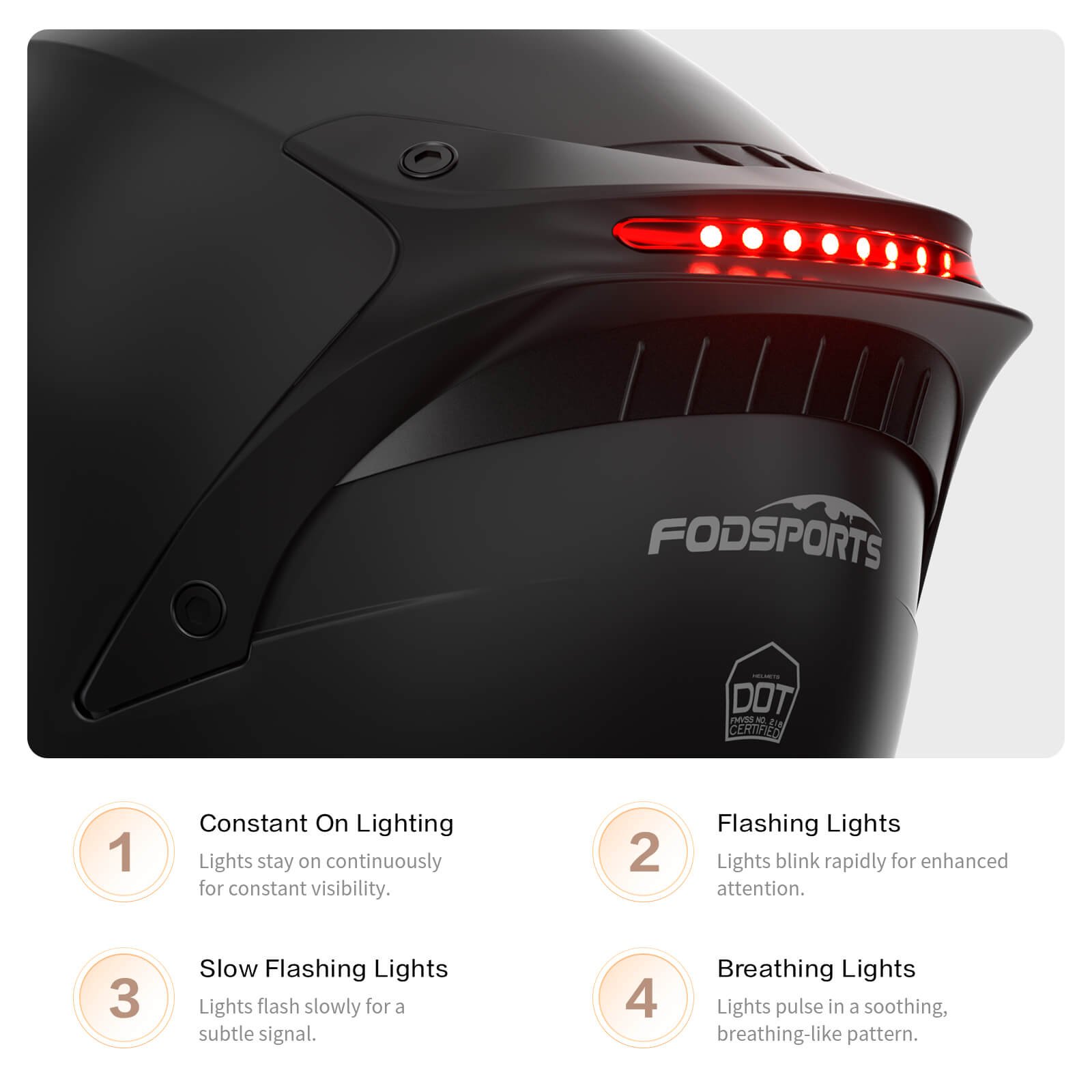 safety warning light feature of Fodsports full face helmet
