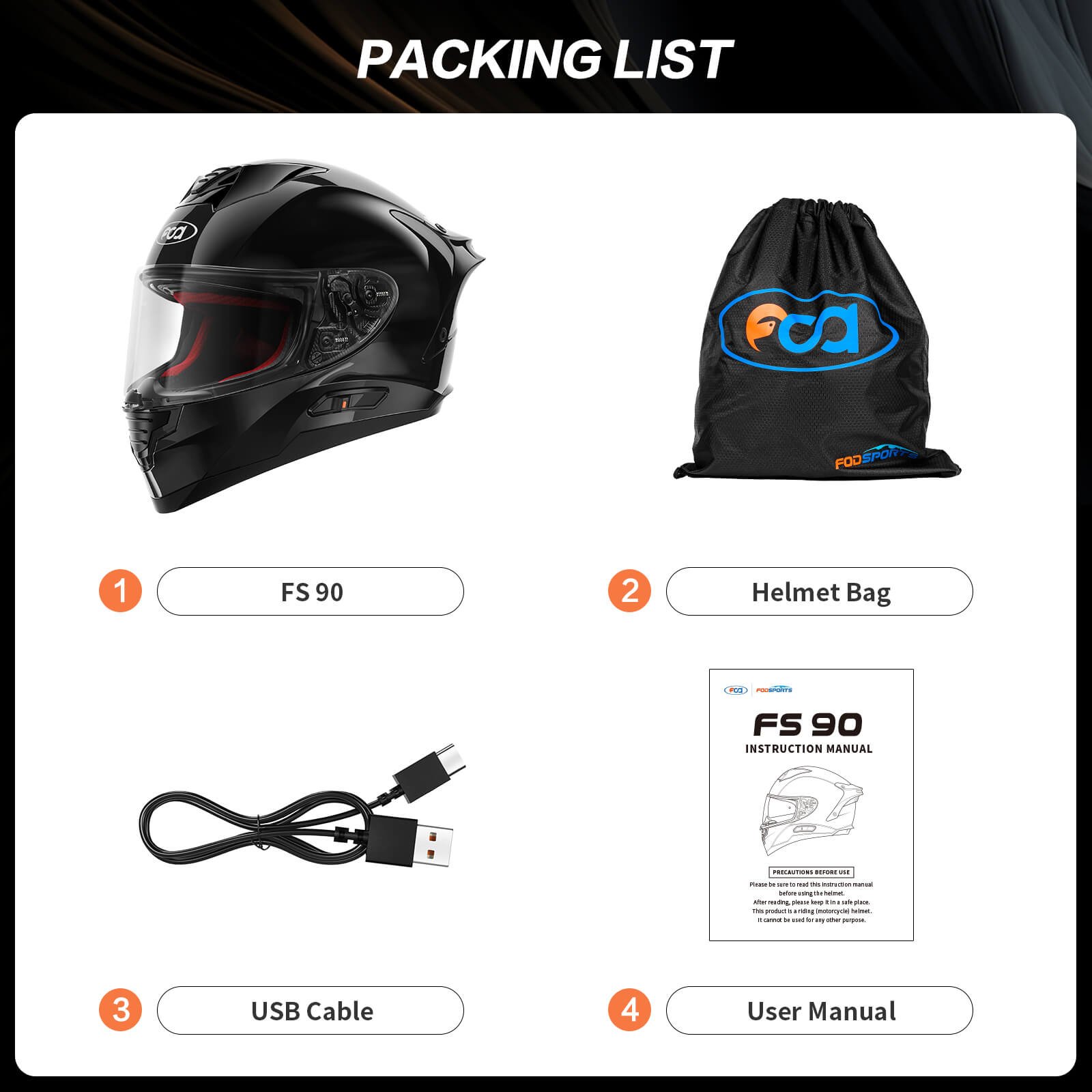 FS 90 DOT Full Face Motorcycle Helmet Shiny Black 6 shiny black fodsports fs 90 helmet packing list