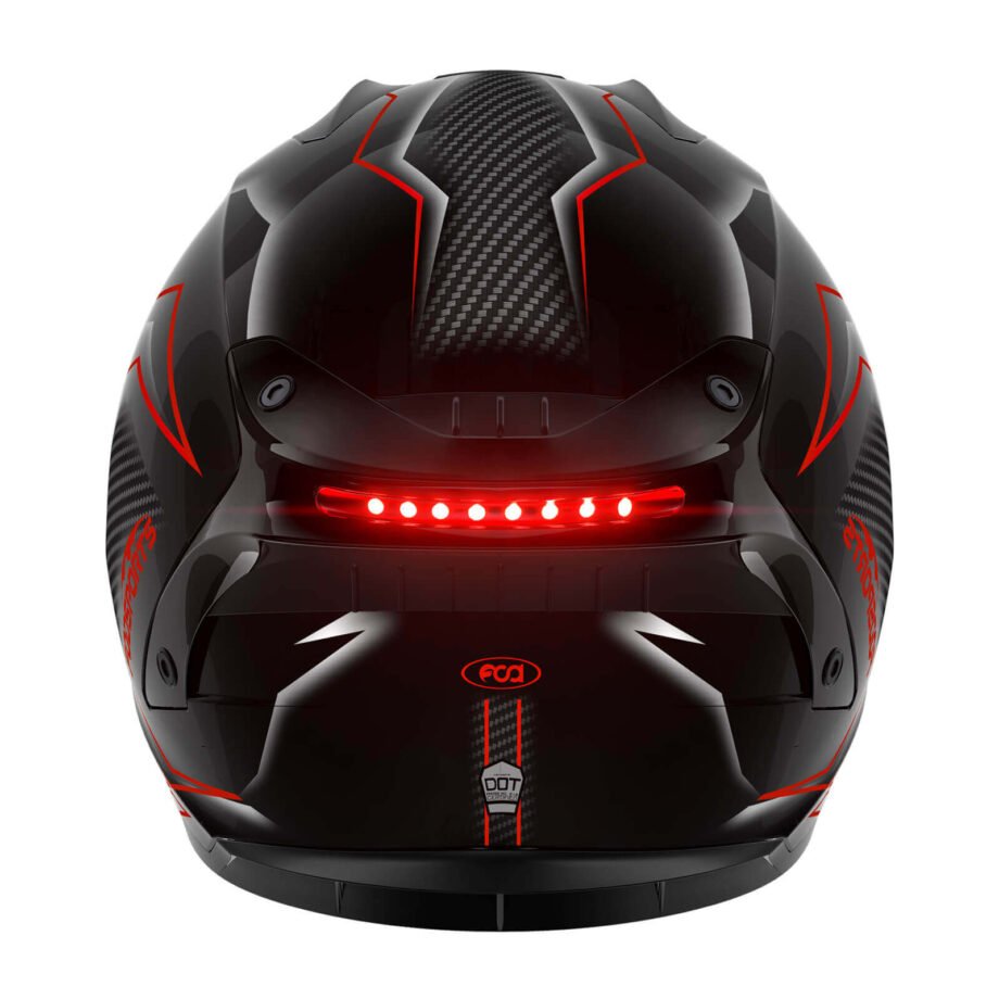 shiny black red color fs 90 motorcycle helmet back view