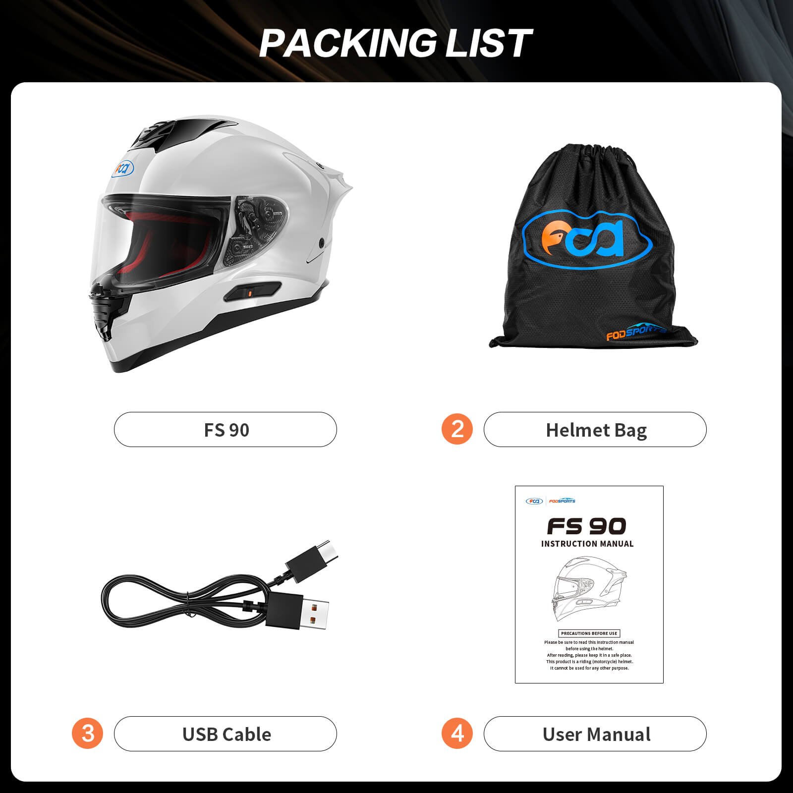 FS 90 DOT Full Face Motorcycle Helmet Shiny White 6 shiny white fodsports fs 90 helmet packing list