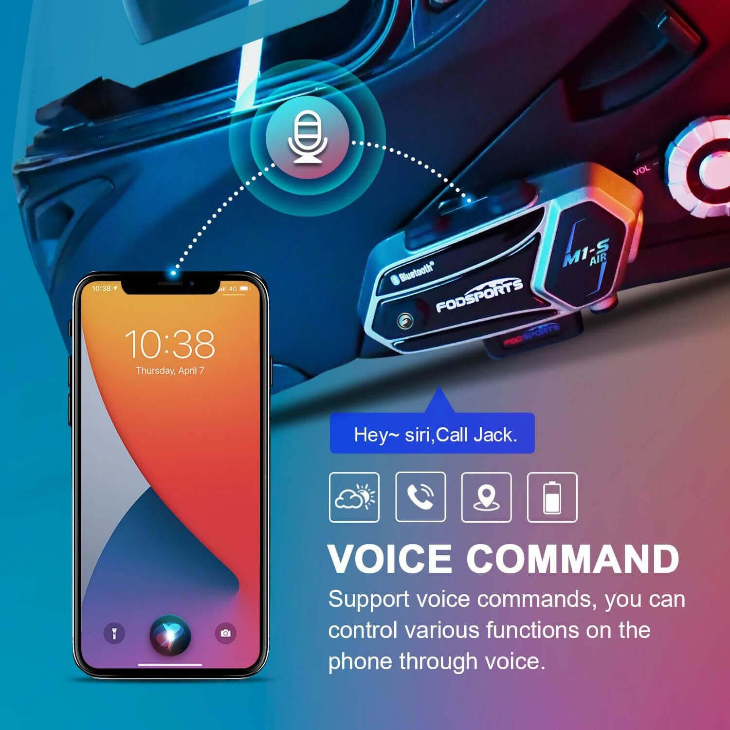 voice command feature of M1-S Air motorcycle intercom Bluetooth voice command feature of M1-S Air motorcycle intercom Bluetooth